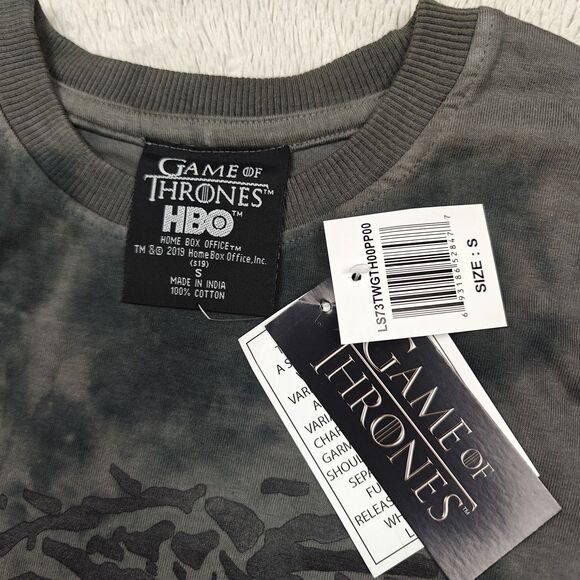 Game of Thrones Stark Black Gray Acid Wash Long Sleeve T-Shirt Men's S NWT - Picture 3 of 5